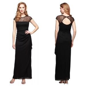 New! ATELIER DANIELLE Women's Sequined Yoke Side-Drape Black Dress Size 6